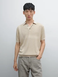 100% cotton cable-knit polo sweater