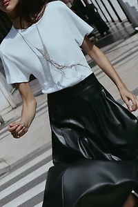 FAUX LEATHER SKIRT COMBI MIDI DRESS