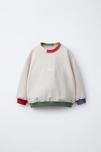 CONTRAST RIB EMBROIDERED TEXT SWEATSHIRT