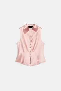 JEWEL BUTTON SATIN EFFECT TOP