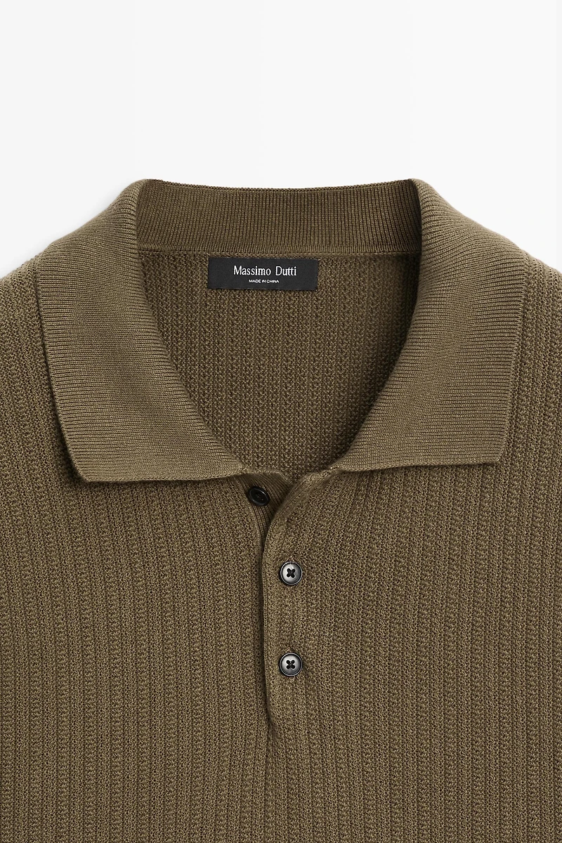 Pull polo en maille texturée 100 % coton