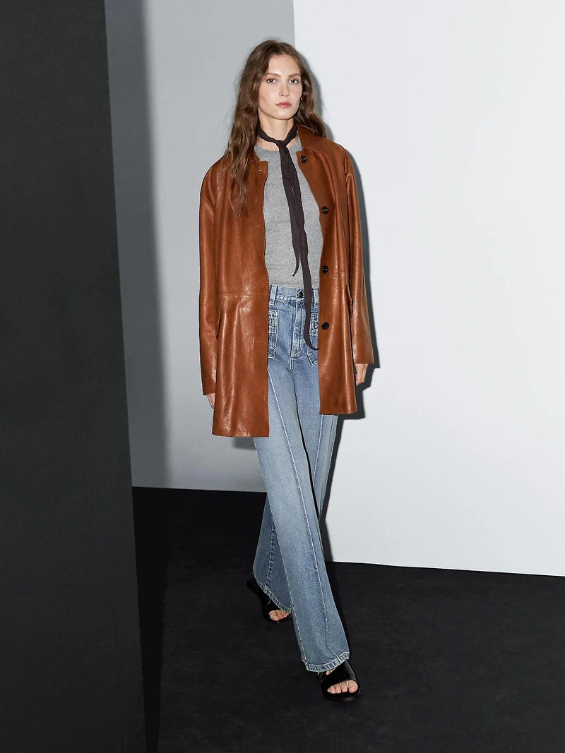 Long nappa leather coat
