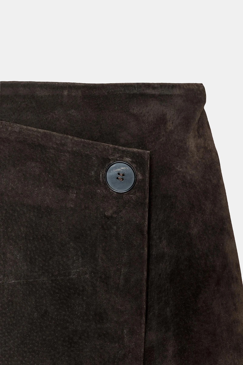 100% LEATHER WRAP MIDI SKIRT