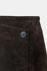 100% LEATHER WRAP MIDI SKIRT