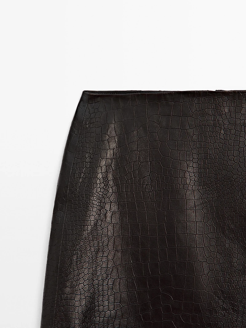 Mock croc nappa leather mini skirt