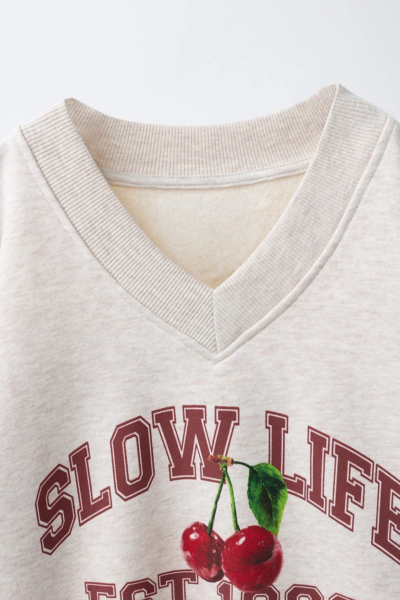 CHERRY V-NECK SWEATSHIRT