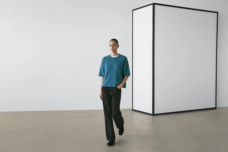 Alpaca blend knit short sleeve sweater