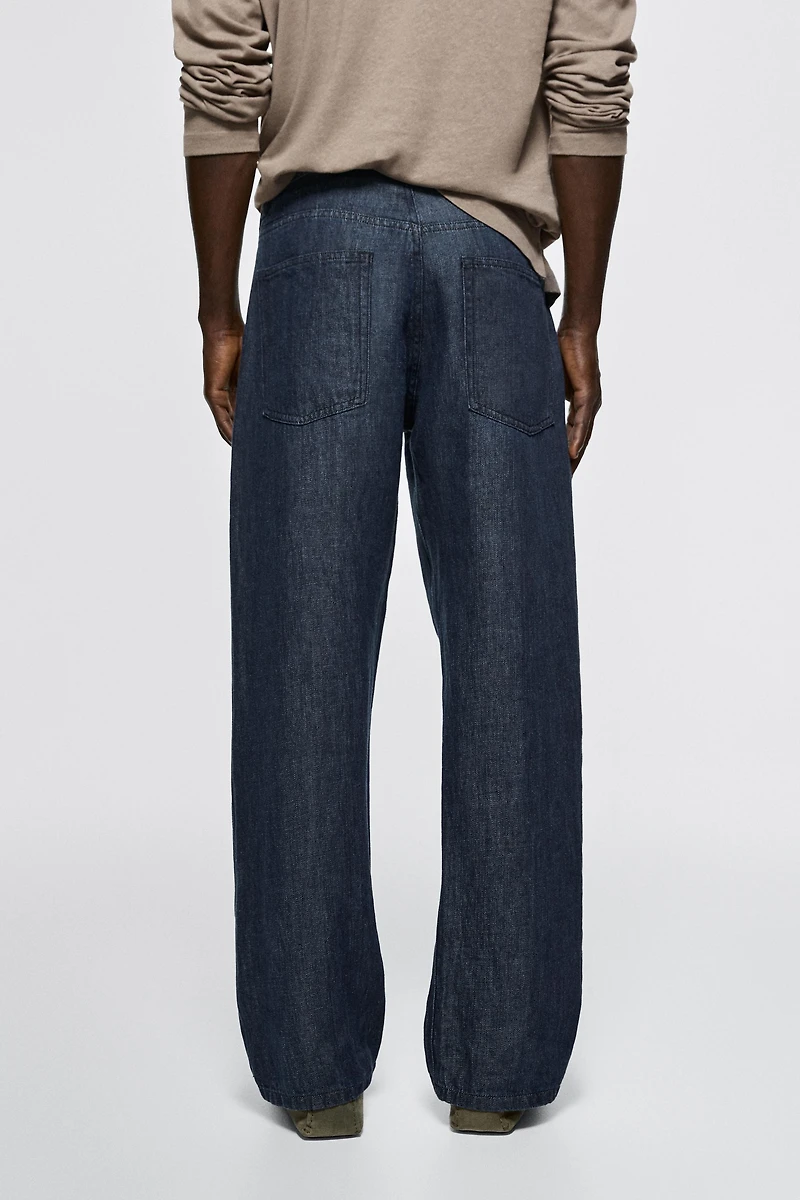 100% linen wide-leg jeans