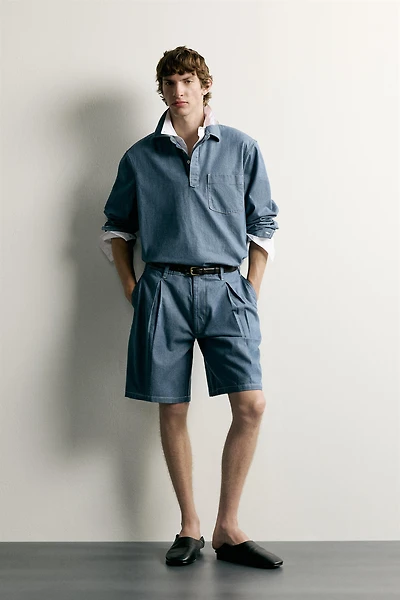 WASHED LIGHTWEIGHT DENIM POLO SHIRT