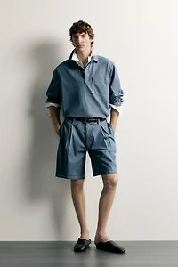 WASHED LIGHTWEIGHT DENIM POLO SHIRT
