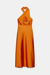 SATIN HALTER MIDI DRESS