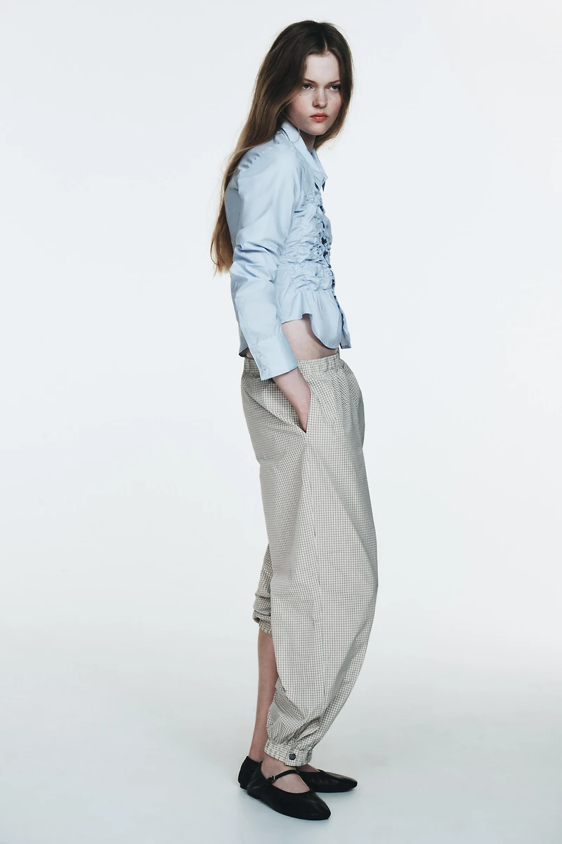 NYLON PLAID BALLOON PANTS