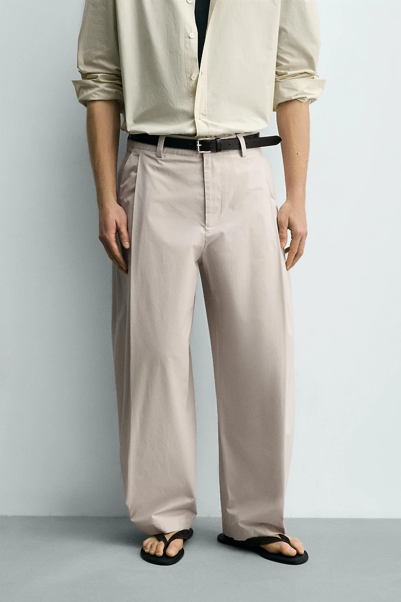 PLEATED POPLIN STRAIGHT FIT PANTS