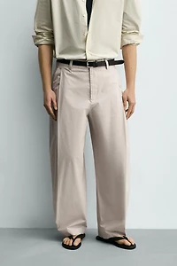 PLEATED POPLIN STRAIGHT FIT PANTS