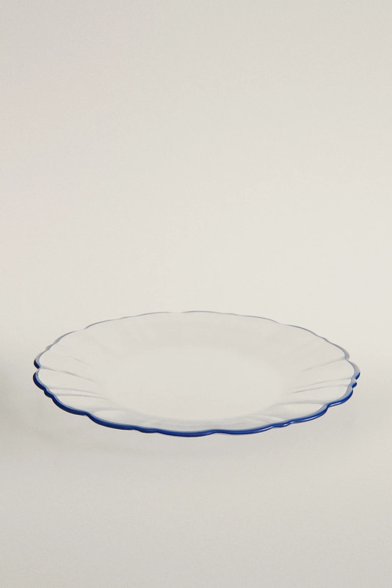GLASS DESSERT PLATE WITH CONTRASTING RIM