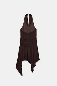 ASYMMETRIC HEM HALTER MINI DRESS