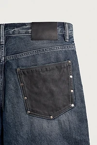 BAGGY FIT DENIM SHORTS WITH LEATHER POCKETS