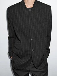 100% wool striped blazer with collar detail