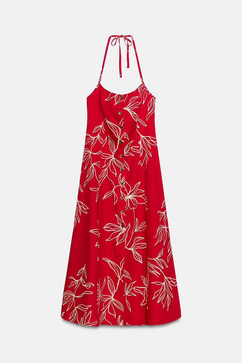 PRINTED POPLIN MIDI DRESS