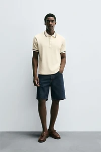 CONTRAST RIBBED POLO SHIRT