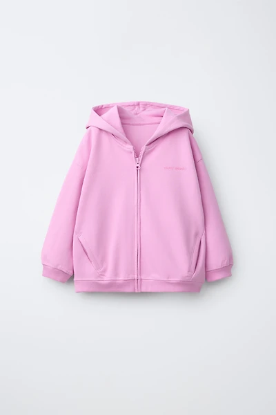 INTERLOCK ZIP SWEATSHIRT WITH RAISED TEXT