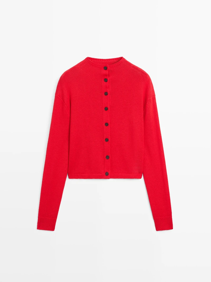 Cardigan à col montant en laine et lin