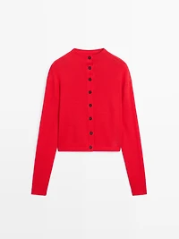 Cardigan à col montant en laine et lin