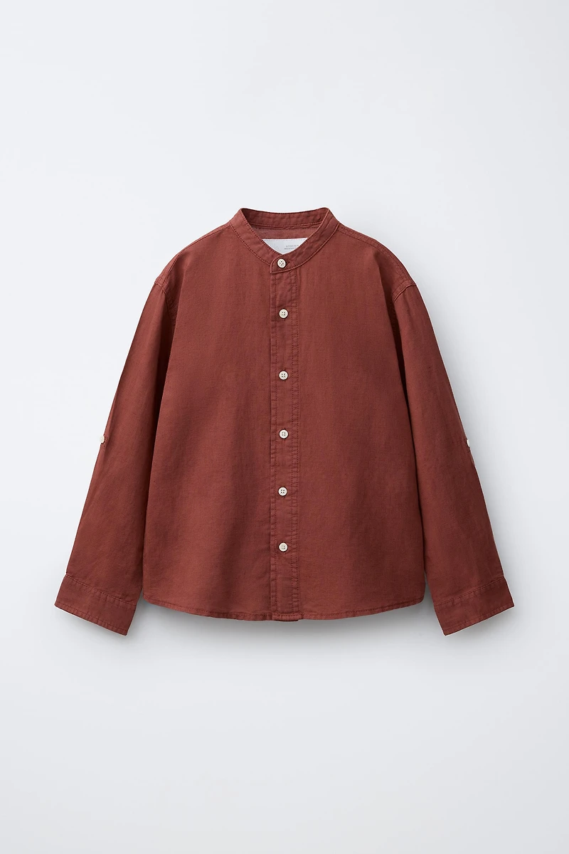 LINEN AND COTTON MANDARIN COLLAR SHIRT