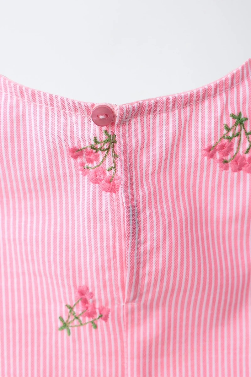 EMBROIDERED FLORAL STRIPED TOP