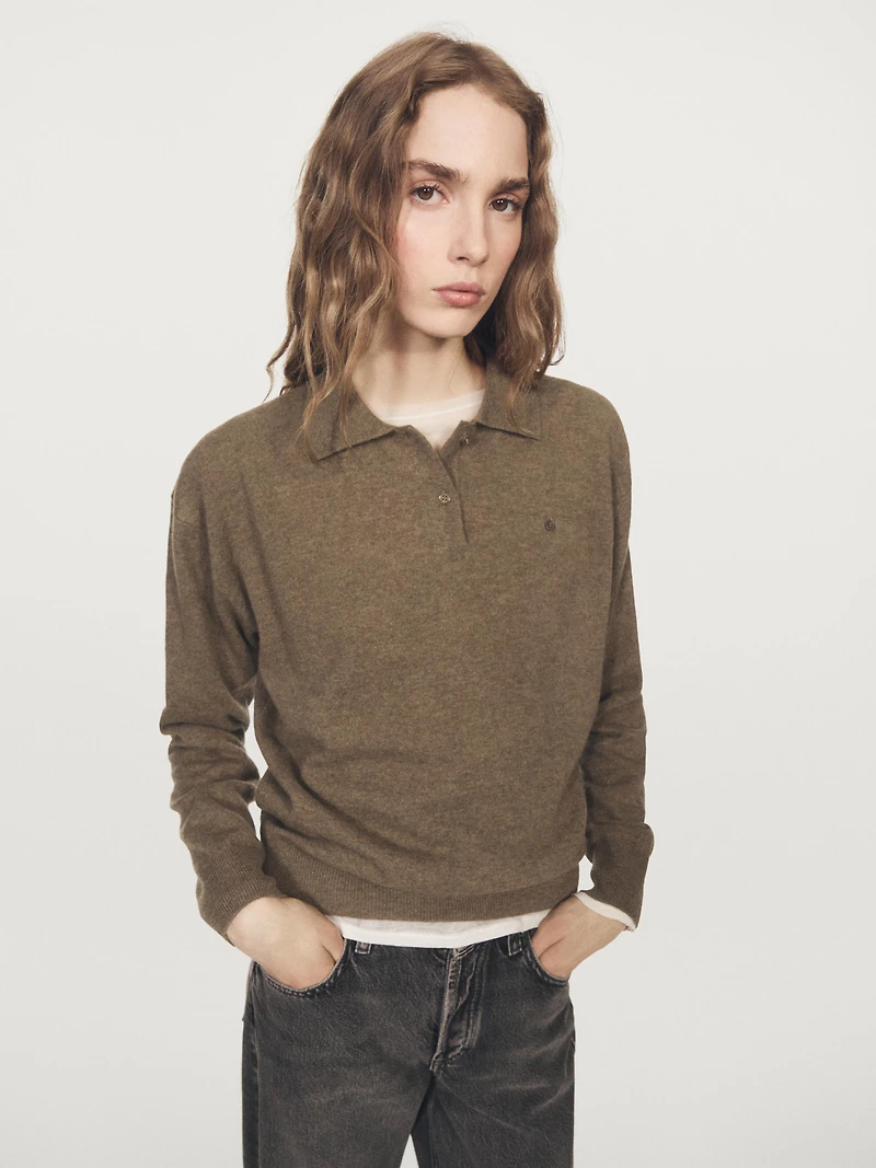 Knit polo sweater with pocket