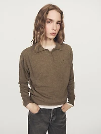 Knit polo sweater with pocket