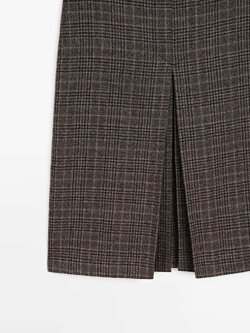 100% wool check midi skirt