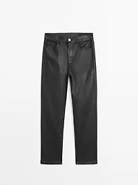 High-waist straight-leg waxed trousers