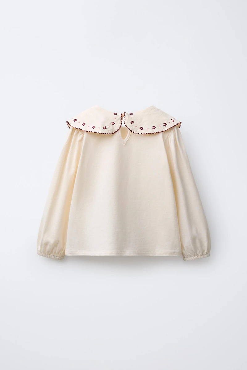 EMBROIDERED PETER PAN COLLAR T-SHIRT