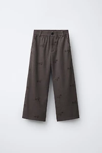 SOFT WIDE LEG PANTS WITH EMBROIDERED FLOWERS