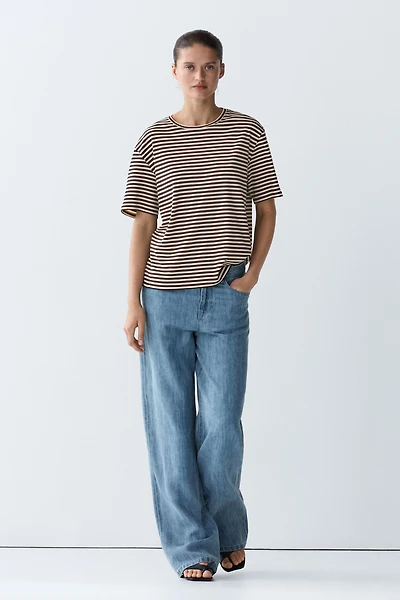 100% cotton striped short sleeve T-shirt