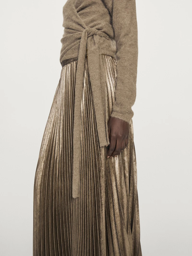 Alpaca blend crossover knit cardigan with tie