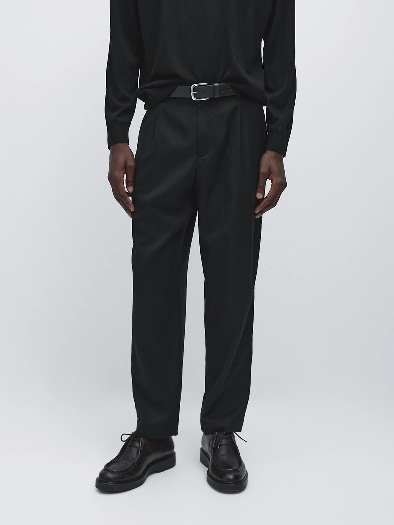 Relaxed fit wool blend darted trousers