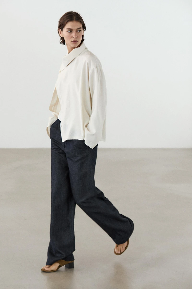 Wide-leg linen blend trousers