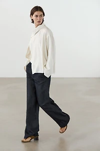 Wide-leg linen blend trousers