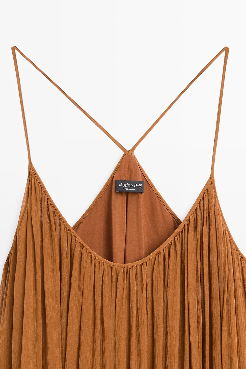 100% silk gathered midi dress