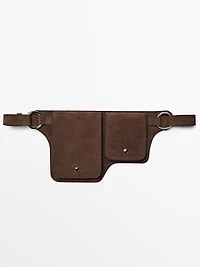 Split leather double compartment belt bag