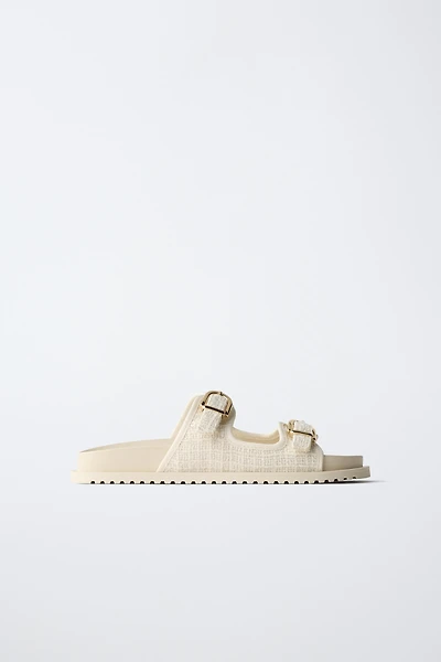 RAFFIA EFFECT BUCKLE SANDALS