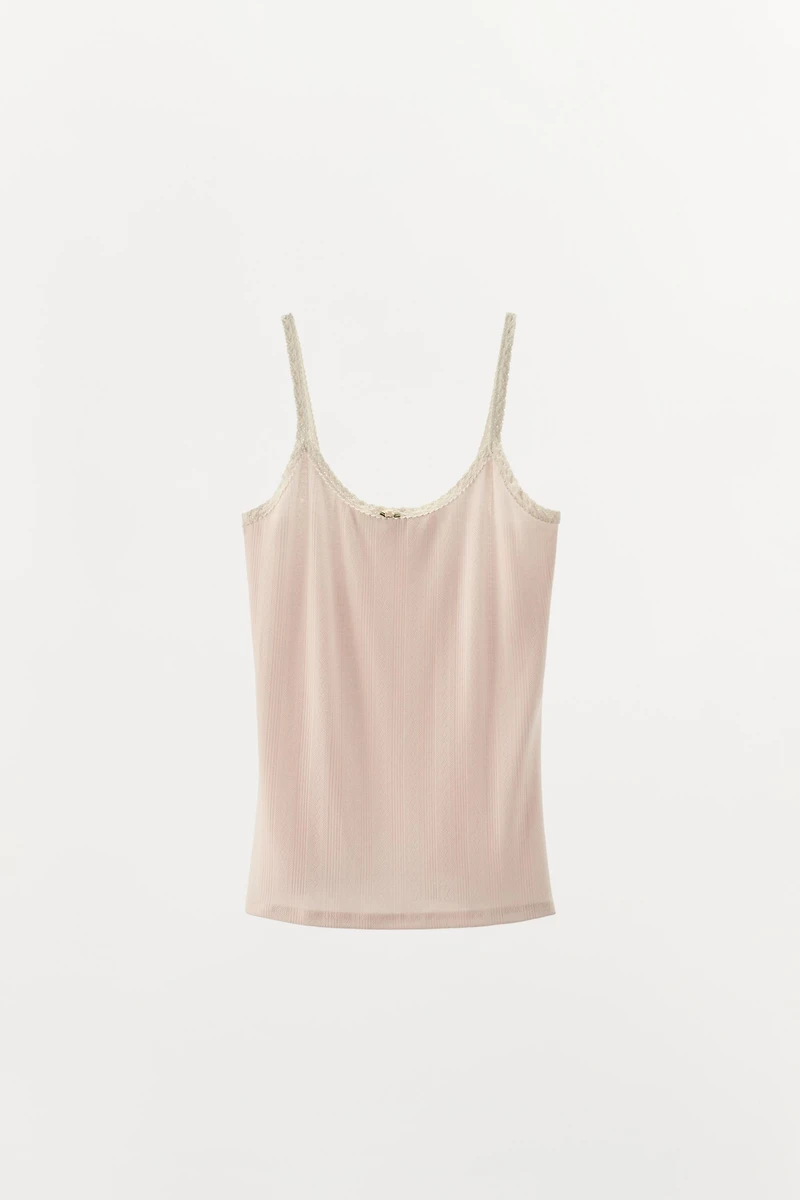 POINTELLE LACE STRAP TOP