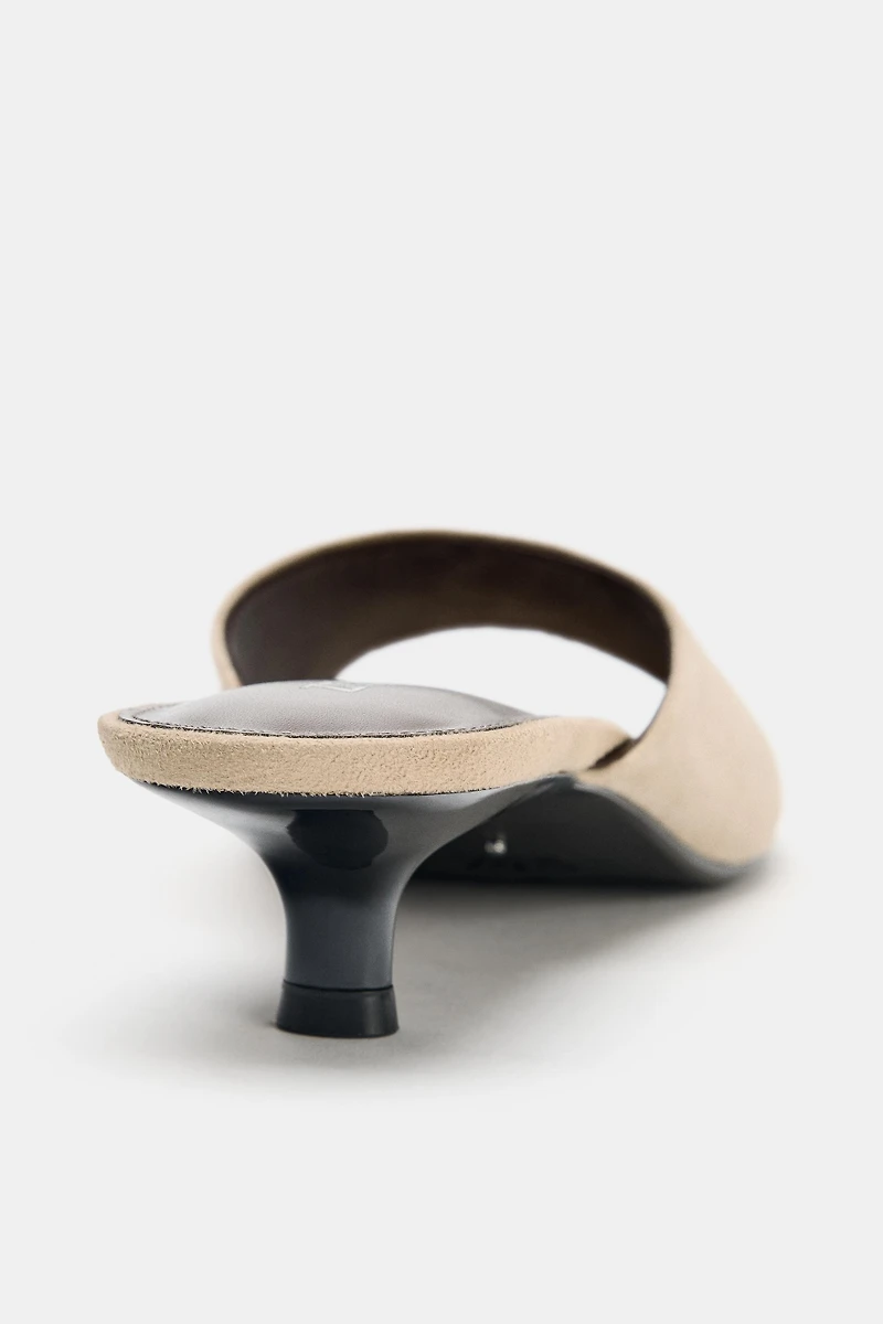 SUEDE KITTEN HEEL SANDALS
