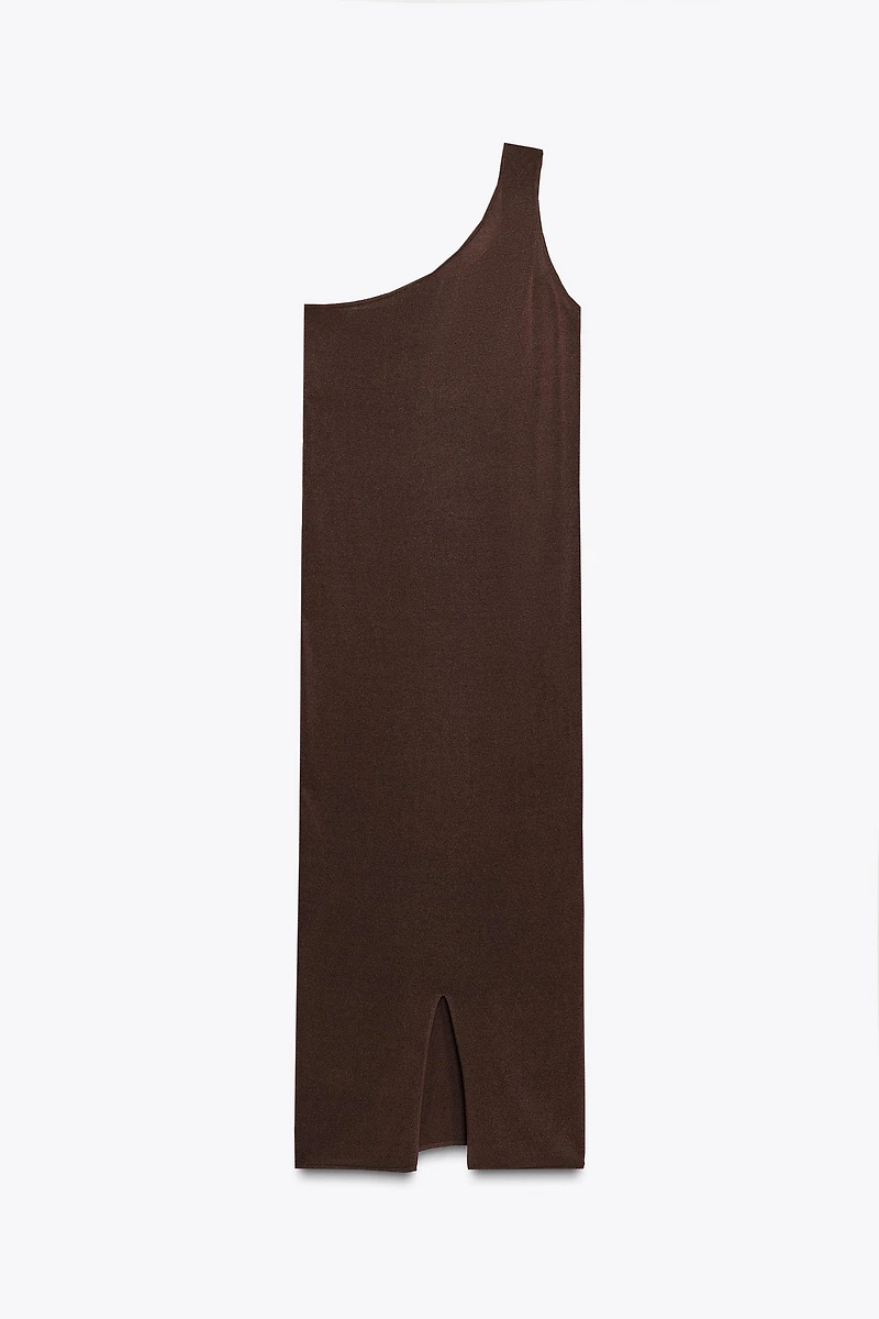 ROBE MIDI EN MAILLE ASYMÉTRIQUE AVEC DÉCOR