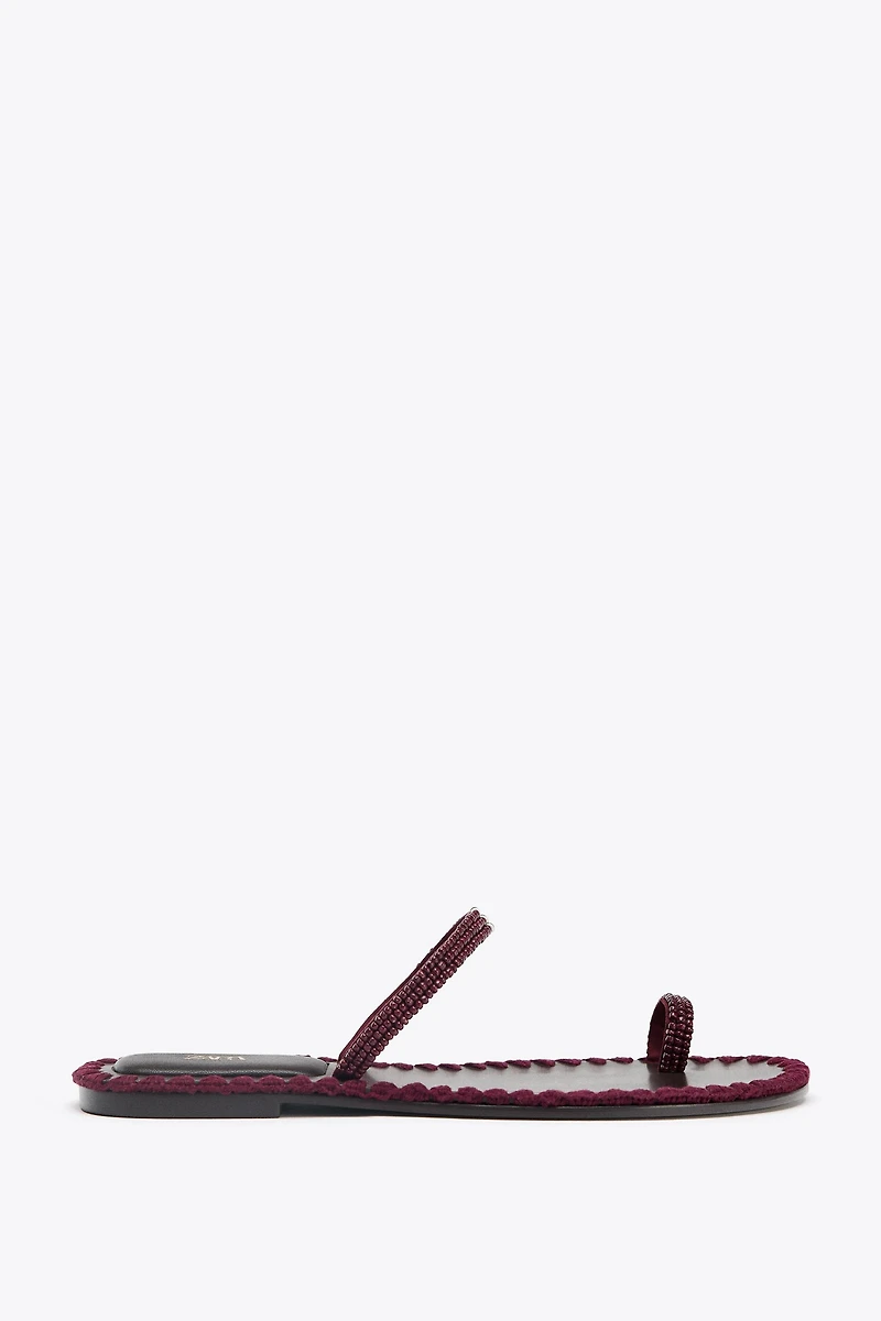 BEADED TOPSTITCHED SANDALS
