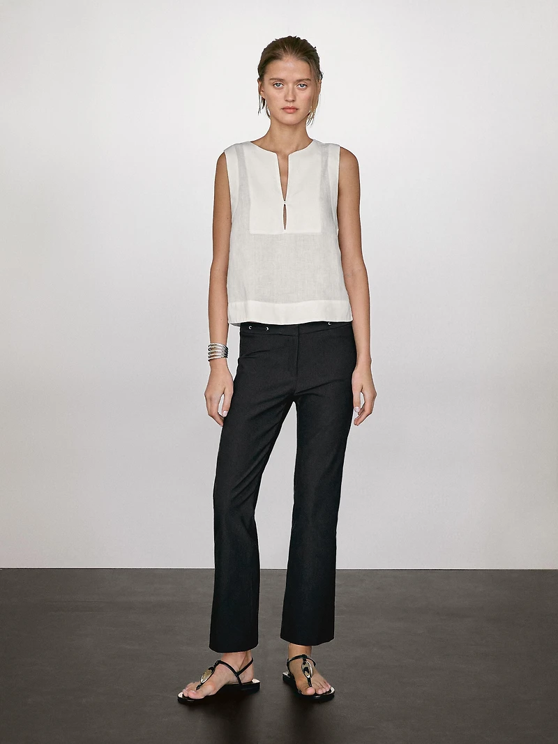 100% linen blouse with seam details