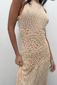GATHERED LACE MIDI DRESS