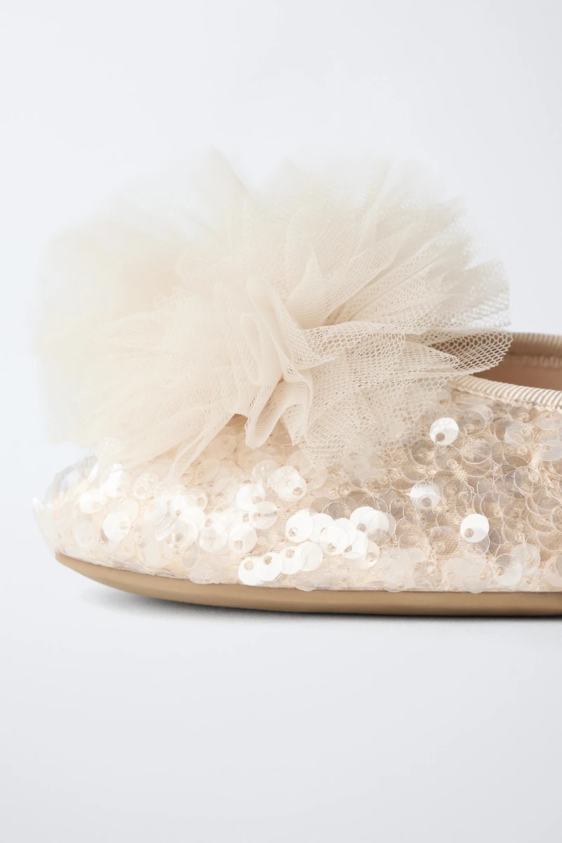 SEQUIN POM-POM BALLET FLATS